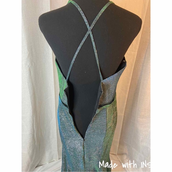 Cindy Metallic Green Long Formal Prom Evening Gown Dress Size L - Picture 7 of 9